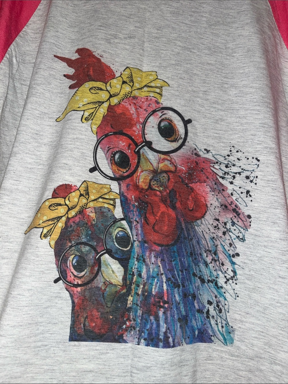 Woman’s Graphic Raglan Tee with Roosters - Picture 2 of 3